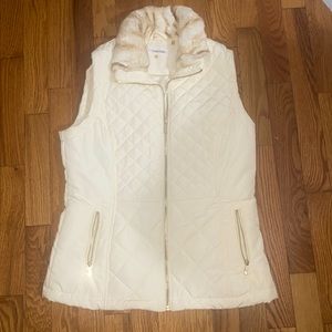 Calvin Klein white puffer vest with faux fur neckline